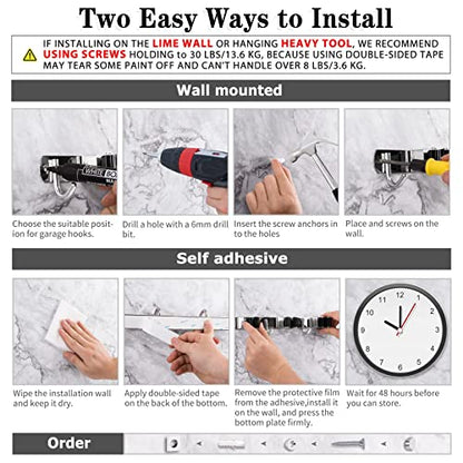 AceMining 5 Racks and 4 Hooks Mop and Broom Holder Wall Mount, Broom Organizer Storage Tool Racks Stainless Steel Heavy Duty Hooks Self Adhesive Solid Non-slip for Home Kitchen Garden Laundry Garage - color: 5 Racks & 4 Hooks (Silver) - 1 Pack