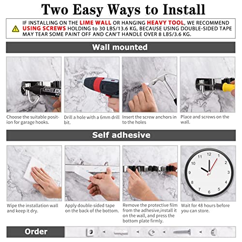 2 Pack 3 Racks and 4 Hooks Broom and Mop Holder Wall Mounted Garage Organizer Storage Tool Racks Stainless Steel Heavy Duty Hooks Self Adhesive Solid Non-slip Wall Hangers for Home Kitchen Garden - color: 3 Racks & 4 Hooks