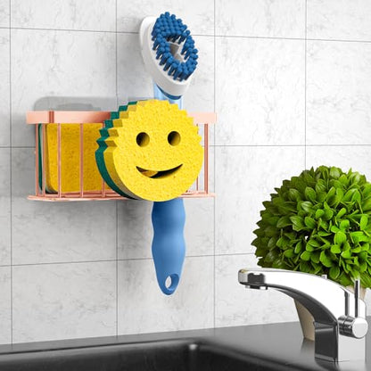 MURLONG Sponge Holder Smiley Face,Sink Caddy for Kitchen Sink,Sponge Holder with 2 PCS Suction Cups/1 PCS Adhesive Strips,Designed for Sponge,Soap,Dish Brush,Scrubber-Rose Gold - color: Rose Gold