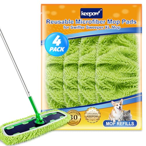 KEEPOW Reusable XL Mop Pads Compatible with Swiffer XL Sweeper, X-Large Dry Sweeping Cloths, Wet Mopping Cloths, Washable Microfiber XL Wet Pads Refills for Surface/Hardwood Floor Cleaning, 4 Pack - size: 4 Pack, Green