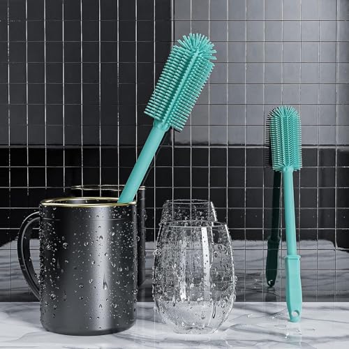 Long Silicone Bottle Cleaning Brush | 2 Pack| 16”+13”Water Bottle Brush Cleaner Brush for Hydro Flask,Glassware,Vacuum Sports Bottle&Vases,Silicone Water Bottle Cleaner Brush for Narrow Neck - color: Green