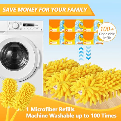 8 Pack Reusable Duster Refill Compatible with Swiffer Hand Duster - 360 Heavy Duty Dusters Refills - Microfiber Ceiling Fan Duster for Swiffer Dusters Extended Handle (Handle is Not Included) - color: 8 Pack(yellow)