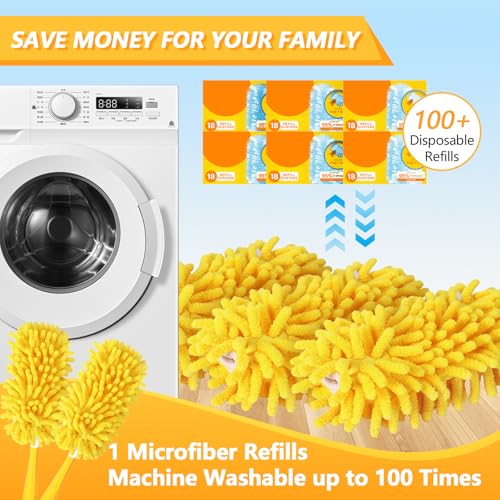 8 Pack Reusable Duster Refill Compatible with Swiffer Hand Duster - 360 Heavy Duty Dusters Refills - Microfiber Ceiling Fan Duster for Swiffer Dusters Extended Handle (Handle is Not Included) - color: 8 Pack(yellow)