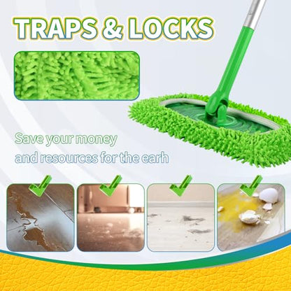 6Pcs Reusable Microfiber Mop Pads Compatible with Swiffer Sweeper, Wet and Dry Flat mop Cover, Replacement Sweeping Mopping pad Refills for Surface/Hardwood Floor Cleaning - color: A-green 6 Pack