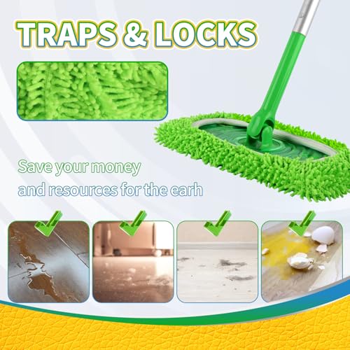 6Pcs Reusable Microfiber Mop Pads Compatible with Swiffer Sweeper, Wet and Dry Flat mop Cover, Replacement Sweeping Mopping pad Refills for Surface/Hardwood Floor Cleaning - color: Green 6 Pack