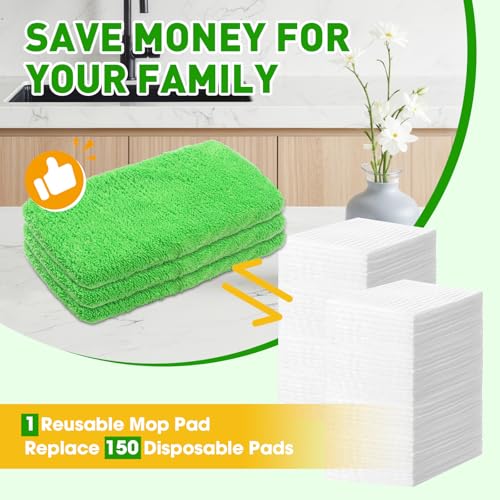 12Pcs Reusable Microfiber Mop Pads Compatible with Sweeper Mops,Dry Sweeping Cloths & Wet Mopping Pads Refills,Washable Mop Pads for Floor Cleaning - color: Green-12 Pack