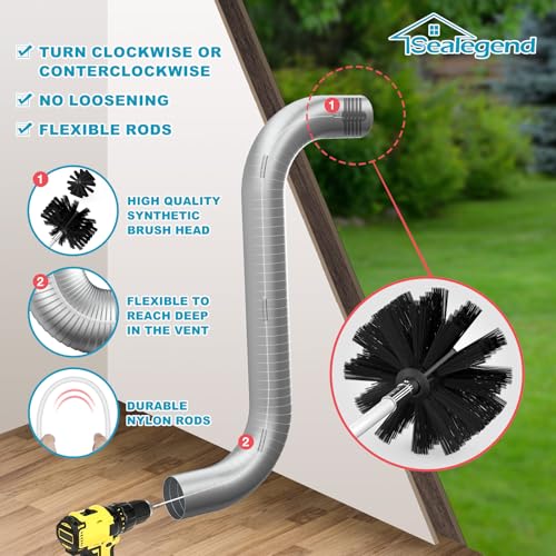 Sealegend 30 Feet Dryer Vent Cleaner Kit, Lint Remover, 2×Upgraded Flexible Quick-Snap Brush with Drill Attachment, Extends Up to 30 Feet for Easy Cleaning, Works with/Without a Power Drill - size: 30Feet