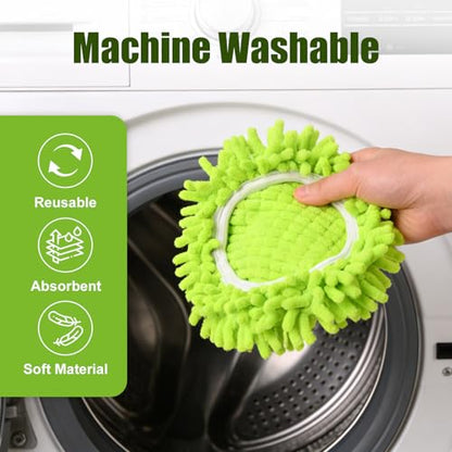 3 Pack Chenille Mop Head Replacements: Compatible with Ocedar Easywring 1 Tank System - Microfiber Spin Mop Refill Accessories - Reusable for Floor Cleaning Green