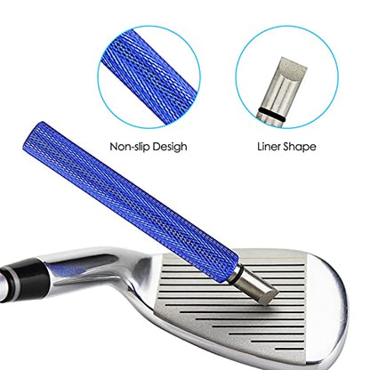 VIPMOON Golf Club Cleaner Kit, 2 Pcs Groove Sharpener Regrooving Tool and 1 Pcs Retractable Club Cleaner Brush, Portable Groove Sharpener Tool for All Golf Irons for Men - color: Blue