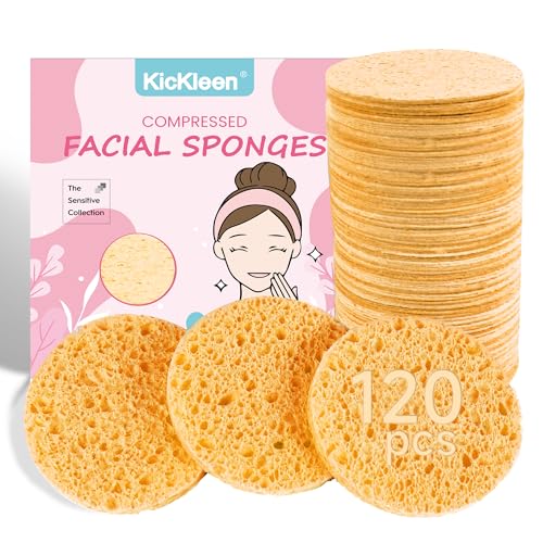 120-Count Compressed Facial Sponges|Kickleen 100% Natural Cellulose Cosmetic Spa Sponges for Daily Facial Cleansing|Makeup And Mask Removal|Exfoliating|Skin Massage|Pore Exfoliation (120Count(Yellow)) - color: 120 Count(yellow)