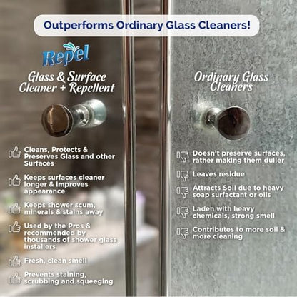 Clean-X REPEL Glass & Surface Cleaner 32 fl. oz. - Cleans & Repels water spots and dirt on glass, mirror, tile and multi surface by UNELKO (2) - color: 2