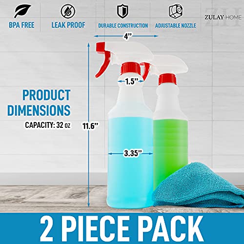 Zulay Home 32 oz Spray Bottle - Heavy Duty Cleaning Spray Bottles For Cleaning Solutions - Leakproof Cleaning Spray Bottle Set with Adjustable Nozzle & Spring Loaded Trigger (2 Pack) - size: 2 Pack - 32oz