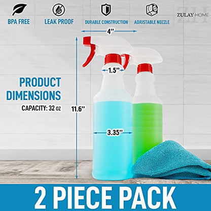 Zulay Home 32 oz Spray Bottle - Heavy Duty Cleaning Spray Bottles For Cleaning Solutions - Leakproof Cleaning Spray Bottle Set with Adjustable Nozzle & Spring Loaded Trigger (2 Pack) - size: 2 Pack - 32oz