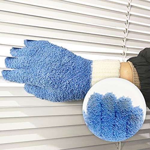 MIG4U Microfiber Dusting Gloves House Cleaning Glove for Blinds, Windows, Baseboard, Shutters, Furniture, and Car, Reusable Lint-Free Blue 2 Pairs S/M - color: Blue 2 Pairs, size: Small-Medium