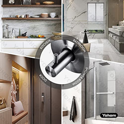 YOHOM Suction Cup Hooks - Black Stainless Steel Window and Shower Towel Hooks - Holds 2 Pcs - color: 2 Black