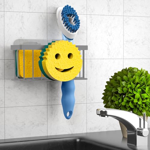 MURLONG Sponge Holder Smiley Face,Sink Caddy for Kitchen Sink,Sponge Holder with 2 PCS Suction Cups/1 PCS Adhesive Strips,Designed for Sponge,Soap,Dish Brush,Scrubber-Charcoal Gray - color: Charcoal Gray