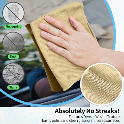 Microfiber Cleaning Cloth - 10 Pack Glasses Cleaning Cloth, 16" x 14" Window Cleaning Rags, Streak Free Lint Free Polishing Cloths Wipes for Eye Glass, Stainless Steel, Windshield, Beige - color: Beige, size: 16" x 14"