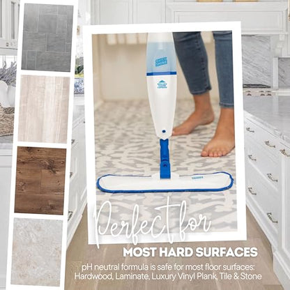 Quick Shine Spray Mop Kit with 3 Reusable Mop Pads & 1 Safer Choice Multi-Surface Floor Cleaner 16oz | Quick & Easy Cleaning | No Batteries Required | Refillable Cleaning Cartridge,White - size: Mop with 3 Refill Pads