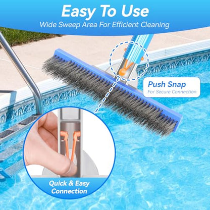 10-Inch Stainless Steel Pool Brush - Heavy Duty Pool Cleaning Brush for Concrete & Gunite Pools, Deep Cleaning Tool for Walls & Floors - Durable Wire Bristle Brush Head - size: 10 inch