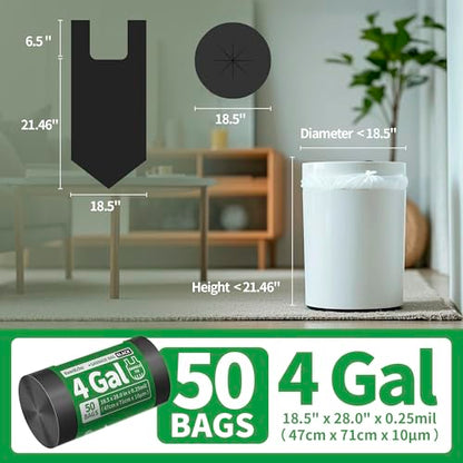 Small Trash Bags with Handles - Ocean Plastic Upcycling - Plastic Garbage Bags, Can Bin & Waste Basket Liner for Kitchen, Bathroom, Office and Pets,4 Gallon 50 Count Black - color: 4Gal Black, size: 1 ROLL