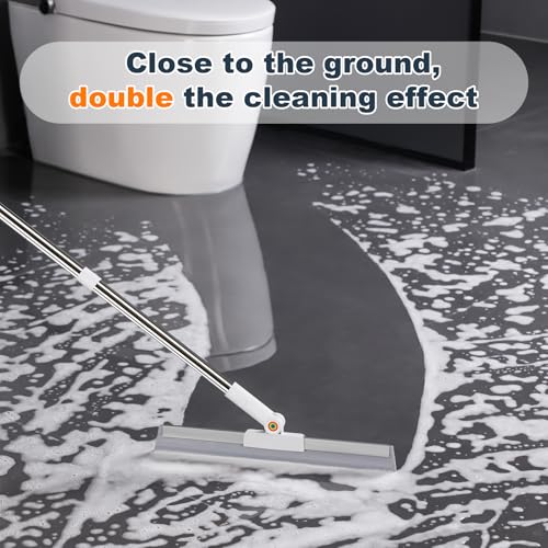 Rubber Squeegee Broom for Floor,Upgrade 62" Long Handle Window Squeegee, 2 Cleaning Cloths, Silicone Pet Hair Remover,Magic Squeegee Broom Removes Water Spots, Stains, Grease, and Glass Surfaces. - size: L-3 in 1