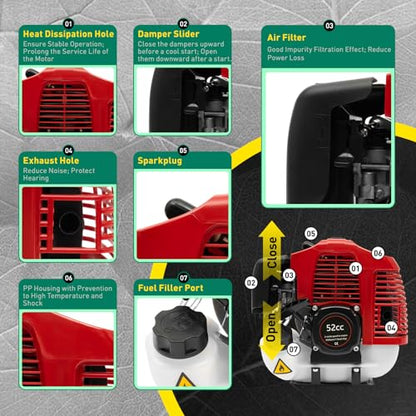 Handheld Sweeper Gasoline Powered, 52CC 2-Stroke 2.3HP Power Sweeping Broom for Snow Driveway Turf Lawn Care, Outdoor Artificial Brush Lawn Sweeper Cleaner Tool