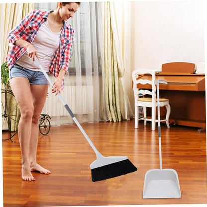 1Set Soft Bristle Broom Set with Long Handle Dustpan Cleaning Tool for Home Garage and Outdoor Use Versatile Floor Cleaning Supplies Grey