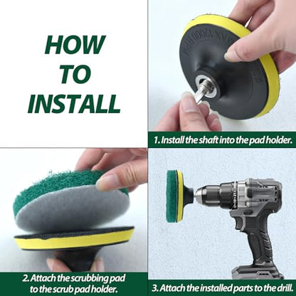 4 Inches Drill Powered Brush Tile Scrubber Scouring Pads Cleaning Kit, Disc Pad Holder with 6 Scrubbing Pads Abrasive Buffing Pads for Kitchen, Bathroom, Grout, Carpet, Tub, Grill, Tile