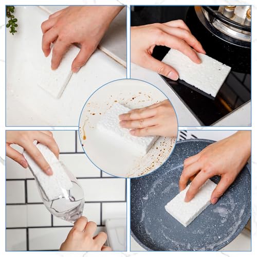 Zhengmy 200 Pieces Sponges Bulk Sponges Kitchen Compressed Sponge Natural Dish Sponge Compressed Wood Pulp Cleaning Without Scratching for Kitchen Bathroom, 3.9 x 2.4 x 0.12 Inch (White) - color: White