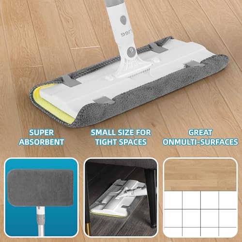 Reusable Microfiber Flat Mop for Floor Cleaning, 10.8 in (27.5 cm) Aluminum Base with 52 in Aluminum Handle, Includes 4 Washable Pads for Wet & Dry Use – LJGG (Gray/Yellow) - size: 10.8" Head, 52" Handle