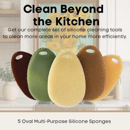 Silicone Dish Scrubber Set of 5 | Reusable Silicone Sponges for Dishes | BPA-Free Food Grade Kitchen Scrubbers | Non-Scratch for Dishes, Pots, Pans & Household Cleaning [Fall] - color: Fall