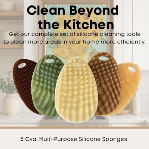 Silicone Dish Scrubber Set of 5 | Reusable Silicone Sponges for Dishes | BPA-Free Food Grade Kitchen Scrubbers | Non-Scratch for Dishes, Pots, Pans & Household Cleaning [Fall] - color: Fall