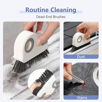 2 in 1 Groove Cleaning Brush, Window Track Cleaning Tools with Hard Bristles and Hidden Scraper, Crevice Brush for Sliding Door Track, Window Seal and Sill (Gray) - color: Gray