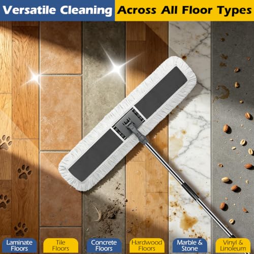 MASTERTOP 40" Commercial Dust Mop for Floor Cleaning, Heavy Duty Flat Mop | Industrial 64" Long Handle Push Broom with 2 Cotton Pads for Hardwood, Tile, Laminate, Concrete, Warehouse & Gym Cleaning - color: Grey(40"*8.3")