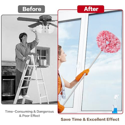 Ceiling Fan Cleaner Duster Reusable Microfiber Ceiling Fan Blade Cleaner Removable Duster with Extension Pole Adjusts 13 to 49.7 Inch for Cleaning Walls Furniture Door Window Top (Red White) - color: Red White