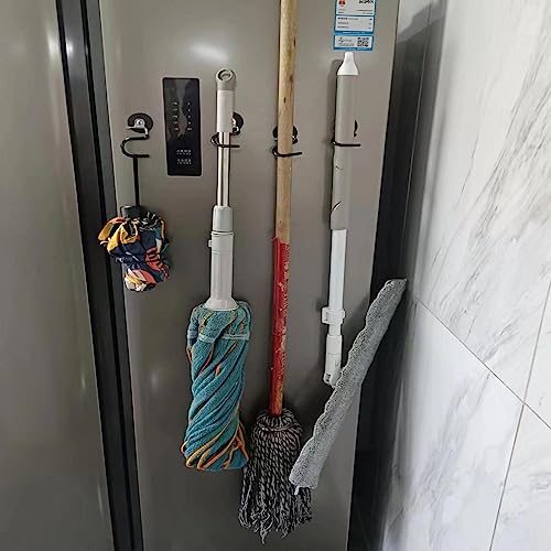 2PCS Magnetic Broom Rack Magnetic Hook S-Shaped Wall-Mounted Stainless Steel Heavy Duty Broom Mop Handle Holder for Kitchen Garage
