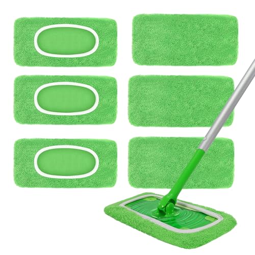 6 Pack Reusable Microfiber Mop Pads - Compatible with Sweeper, Reusable Mop Pads, Washable Dry Cloths & Wet Pads Refill for Hardwood Laminate Tile Floor Cleaning (6, Green, M) - color: Green