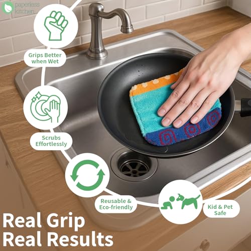 Reusable Dish Scrub Pads (12 Pack) – Non-Scratch Kitchen Scrubbers for Dishes, Pots & Pans – Sponge Alternative, Long-Lasting, Washable & Best Value Pack