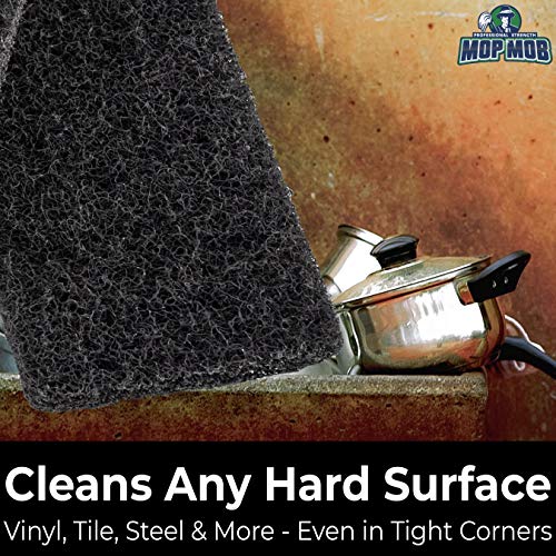 Heavy Duty XL Black Scouring Pad 5 Pack. 10 x 4.5in Large Multipurpose Nylon Scrubbing Sponges. Clean Bathrooms, Kitchens, Counters and Floors to Erase Grime and Make Surfaces Sparkle