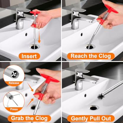 Drain Clog Remover, 25inch Drain Snake Hair Remover(3pcs), Hair Catcher Drain Auger Cleaner Tool Set For Toilet, Kitchen Sink, Bathroom Tub, Sewer