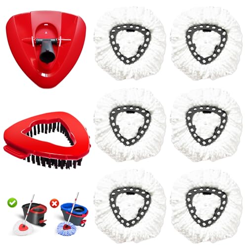 Mop Head Replacement for O Cedar, Spin Mop Replacement Head for Ocedar Easywring 1 Tank System, Mop Heads Includeds 6 Mop Replacement Heads, 1 Spin Scrub Brush & 1 Base, White - color: White