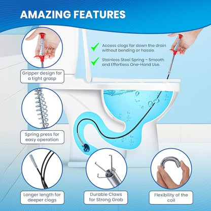 Flexible 79” Drain Snake For Bathroom, Sink And Tub – 1 Pair Reusable Gloves Included – Fast and Effective Drain Clog Remover Solution (Pack of 1-79" Red) - style: Pack of 1 - 79" Red
