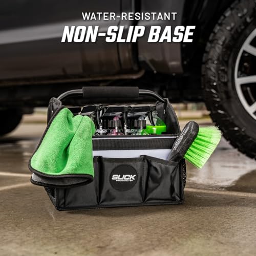 Slick Products Mobile Detailing Storage Caddy – Car Wash Organizer Tote for Detailing Supplies, Tools & Cleaning Products – Heavy-Duty Portable Storage with Carry Handle