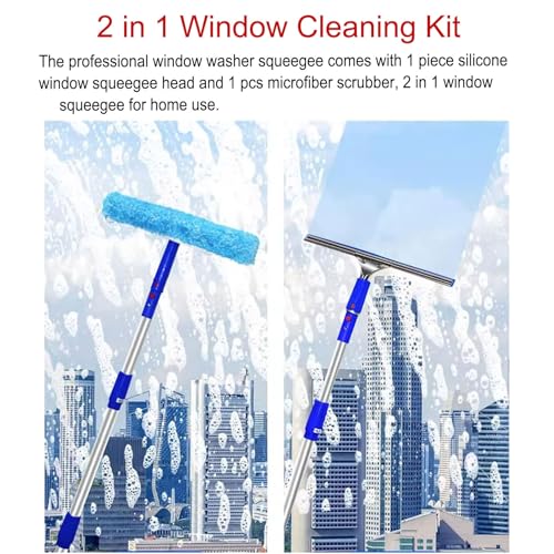 Commercial Professional Window Cleaning Tool, 3 in 1 High Window Washing Kit with Aluminum Pole & Fiber Duster, Window Cleaner Tools for Hard to Reach Outside/Housekeeping(10.8m/35.4ft) - size: 10.8m/35.4ft