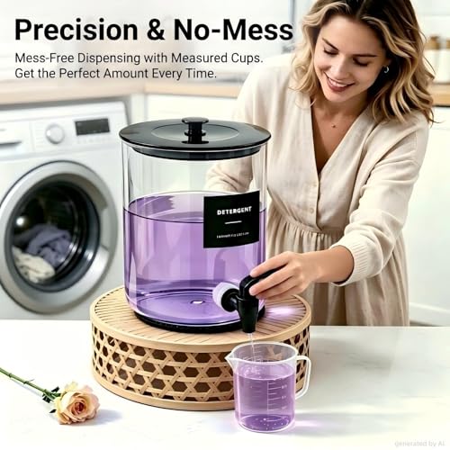 Glass Laundry Detergent Dispenser,1 Gallon Large Liquid Soap,2 Pack(Black) | Complete borosilicate jars set with leakproof spigots, protective silicone mats, minimalist labels, and dosing cups. - color: Black