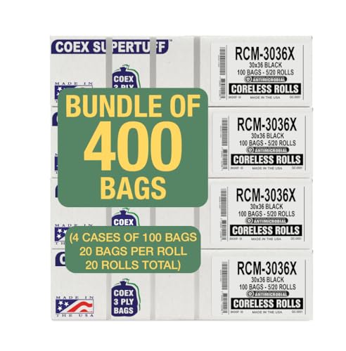 Aluf Plastics - 3 Ply Trash Bags, 20-30 Gallon, 1.5 Mil (eq), 30"x 36", Black, 400 Count (20 Rolls of 20) - style: 20-30 Gal, 1.5 Mil Equiv, 400 Count
