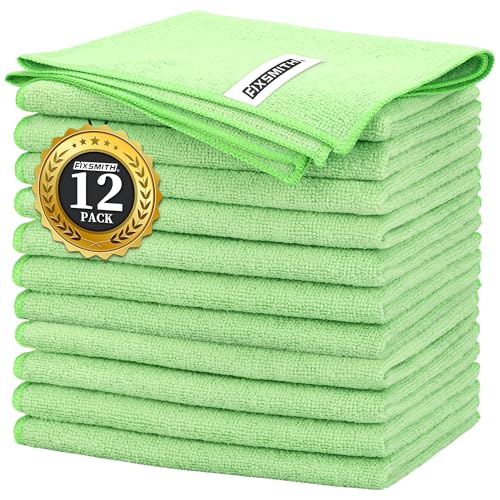 FIXSMITH Sage Green Microfiber Cleaning Cloth -Pack of 12, Highly Absorbent Cleaning Rags, 16"X12" All Purpose Cleaning Towels for Housekeeping, Kitchen, Car, Lint Free and Reusable Microfiber Towels - color: Sage Green, size: 12pk