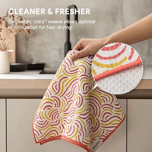 RECYCO Waffle Kitchen Towel Set of 2 - Quick Dry Microfiber Sustainable Dish Towels - Ultra Absorbent Reusable Cleaning Tea Towels - Lightweight Hand Towels,16”x 28”, Banana Joy - color: Banana Joy