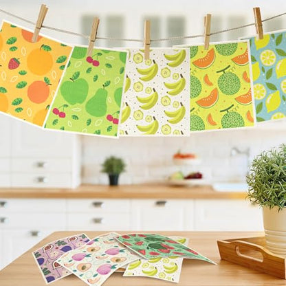 6 - Pack Swedish Kitchen Dish Cloths - Reusable Paper Towels for Counters & Dishes - Eco Friendly Cellulose Sponge Cloth (Fruits) - color: F-fruits