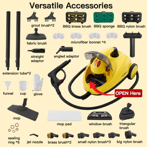 STEAMBOT 34-in-1 Steam Cleaner mop for Home & Car, 2L Water Tank, 4.3ft Hose, Deep Steam Cleaning for Floors, Tiles, Grout, Windows, Kitchen, Living Room – Multi-Surface Steamer
